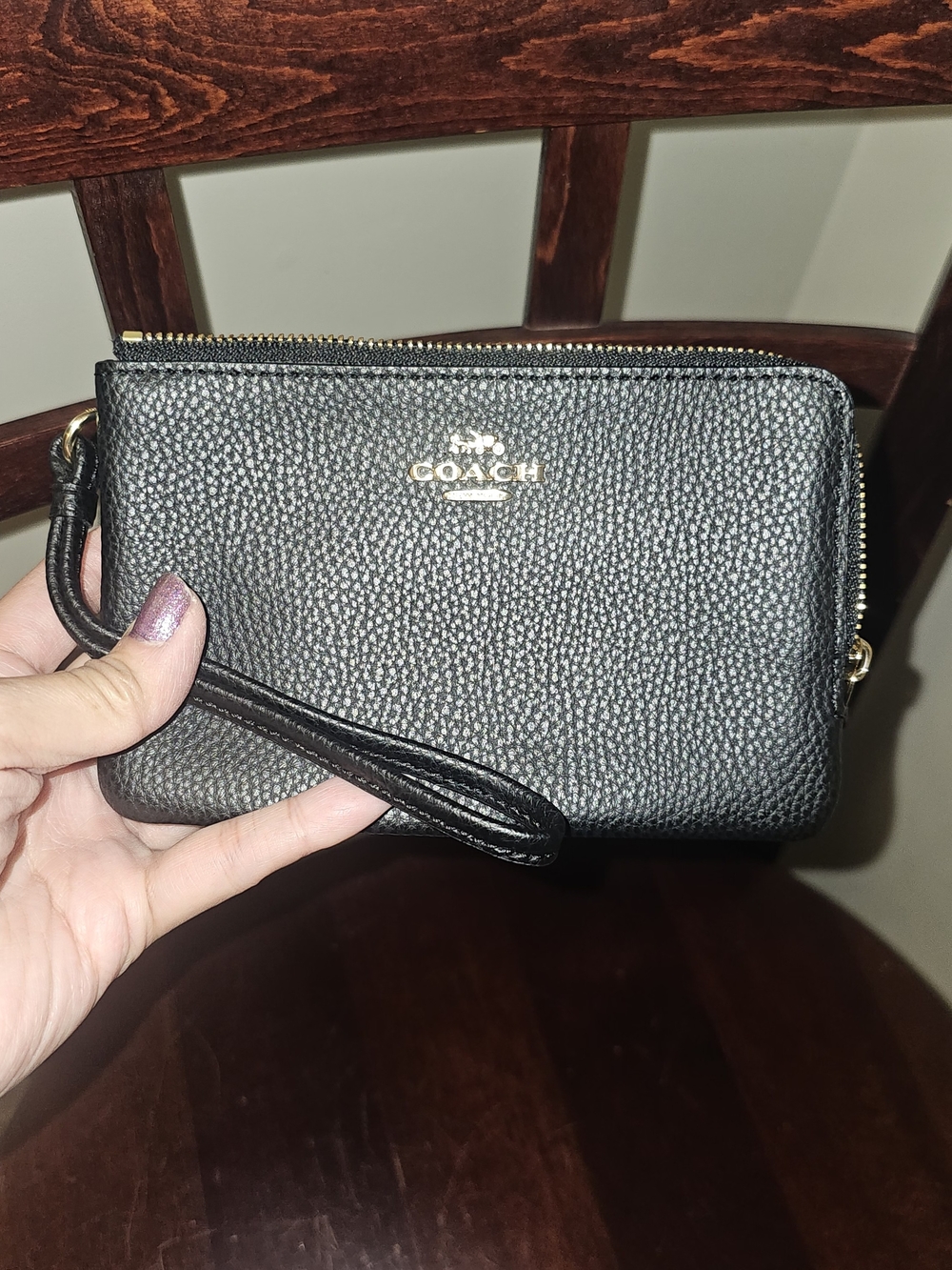 Coach Black Pebbled Leather Wristlet
